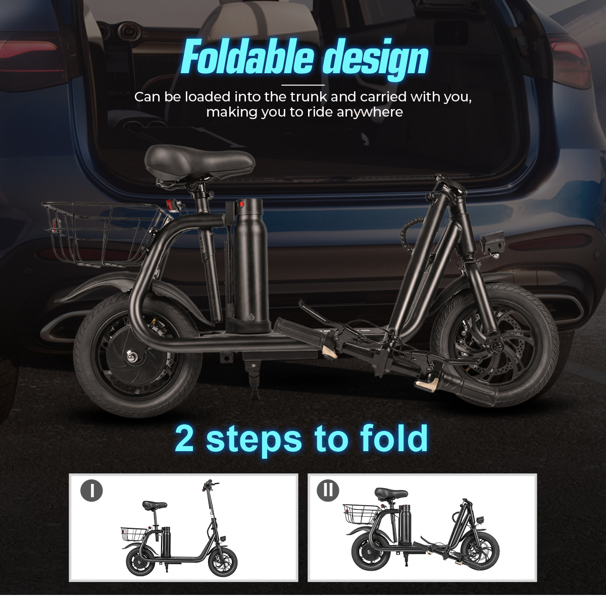 SAMEBIKE C01 E-Scooter met zadel en mand tot 19MPH e-bike-11